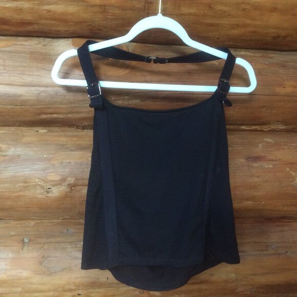 Kenneth Cole Black Mesh Built in Bra Halter Goth Grunge Tankini Top Size XL - Picture 1 of 5